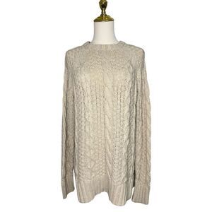 Show Me Your Mumu Women’s Small Clark Cable Knit Sweater White Truffle Crewneck